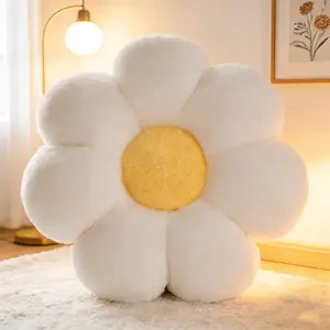 White Flower Pillow，Flower Shaped Throw Pillow 16.9In Daisy Pillow Cushion Cute Flower Seating Cushion Home Decorative Pillows for Sofa Couch Bed