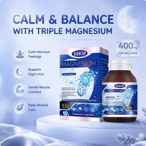 DHOP Gentle Triple Magnesium Supplement Capsules, 400mg Multi-Source Magnesium Complex, Supports Relaxed Mood & Peaceful Sleep, Daily Mineral Wellness for Men & Women, 60 Capsules