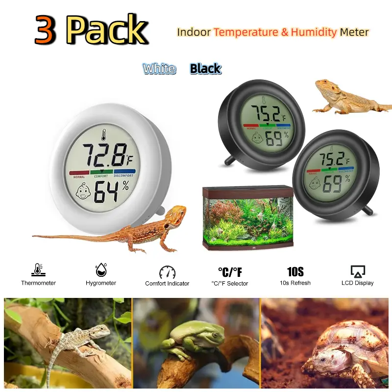 Mini Digital Reptile Thermometer-Humidity Gauge, Indoor-Outdoor Measuring Tool with Switchable °F/°C Units for Reptile Terrariums, Greenhouses (Tools & Hardware - Temperature Measuring Instruments)