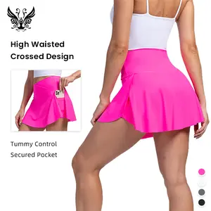 YIZHEN High Waist Crossover Athletic Skirt for Women - Breathable Lightweight Skort with Built-in Anti-Chafing Shorts & Side Phone Pocket Perfect for Tennis Running Gym Hiking Casual Wear