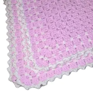 Handmade Crochet Baby Blanket. Soft and Cuddly. 100% Acrylic Yarn, Pink & White. Lap Size, 40" x 40"