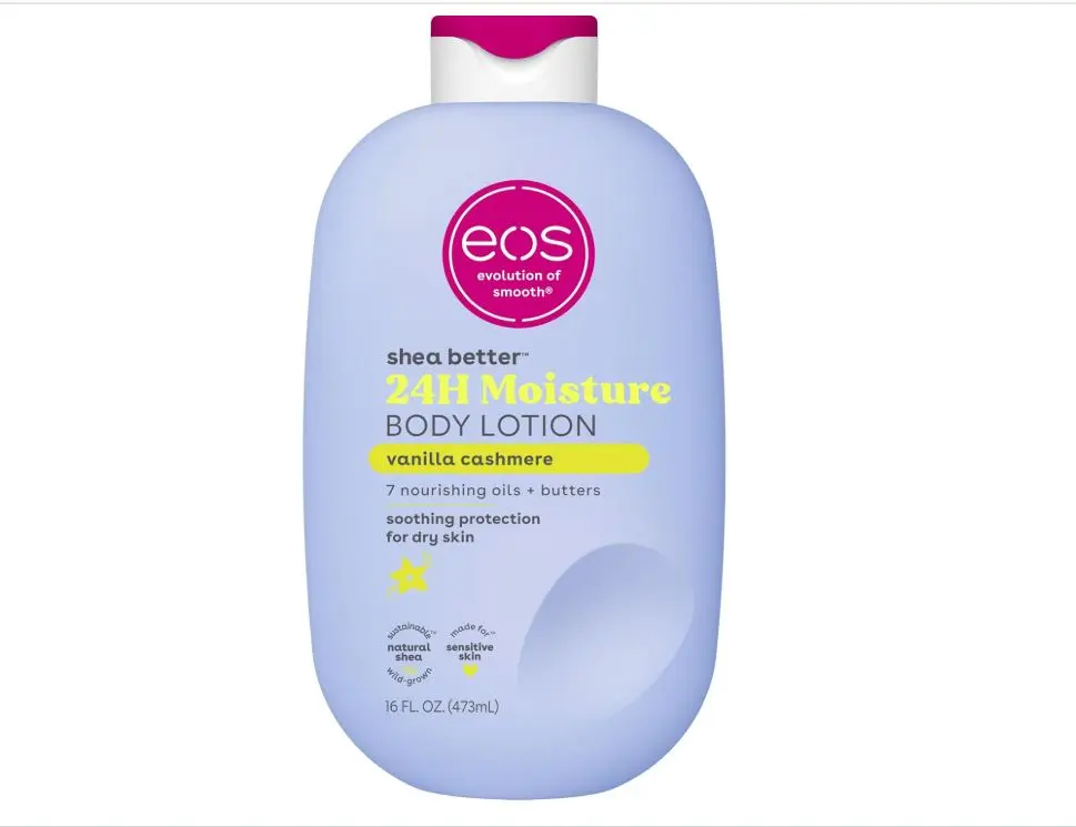 eos Shea Better Body Lotion Vanilla Cashmere, 24-Hour Moisture Skin Care, Lightweight & Non-Greasy, Natural Shea, Vegan, Vanilla Body Lotion, 16 fl oz