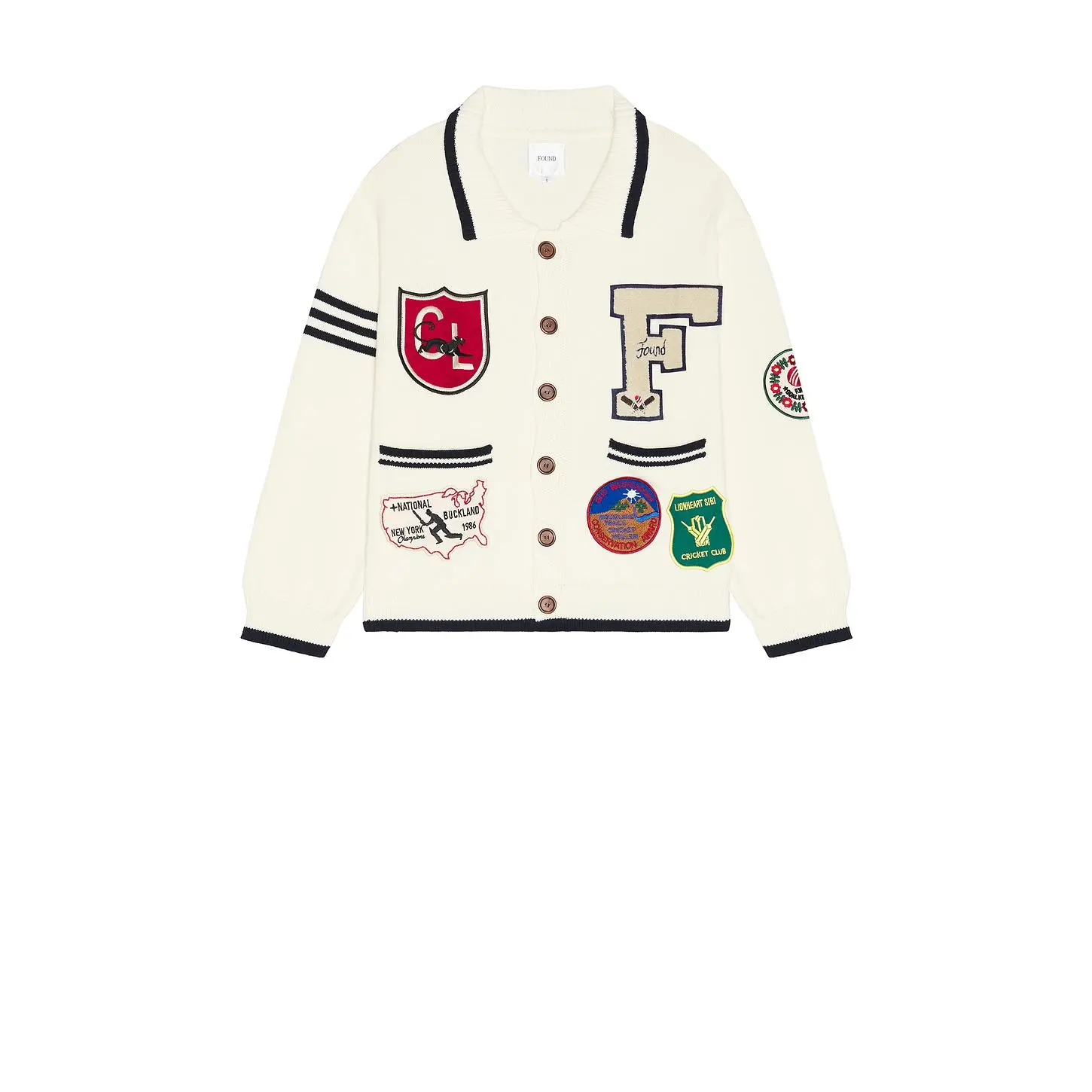 Found Found York Varsity Patch Collared Cardigan in Off White