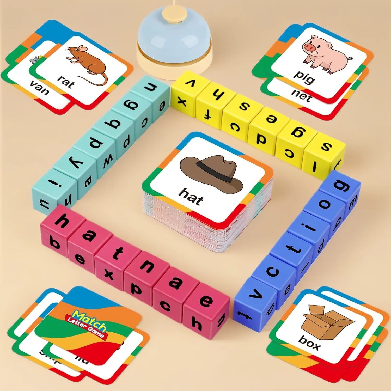 Wooden Alphabet Block Bricks - Alphabet Letter Tiles, Fine Motor Activity Shape Sorters, Wood Phonics Match Game, 3-6 Years English CVC Word Learning Montessori Preschool Educational Kids' Toys, Building Block Bricks Shape Sorters
