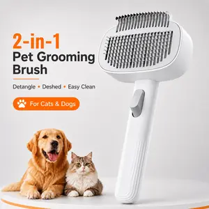 2-in-1 Pet Dematting Comb for Cats & Dogs, One-Click Hair Release Grooming Brush, Gentle Deshedding Tool for Long & Short Hair Pets