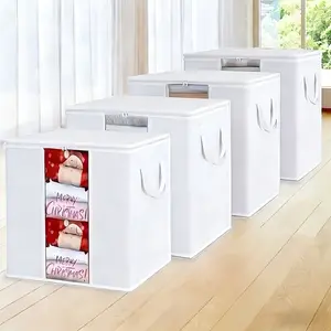 4-Piece Large Storage Box Set, Foldable Organizer Boxes with Reinforced Handles, Ideal for Clothes and Blankets, Perfect for Bedroom Closet Organization