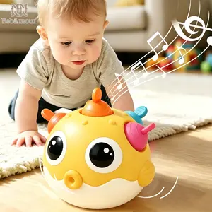 [Summervibes] Bebamour 3 in 1 Baby Wobble Toys, Infant Rolypoly Tumbler Musical Wobbler Toy with Silicone Bubble for Teething Sensory Play, Baby Tummy time Toys for Newborn 3-12 Months Gifts for Toddler Boys Girls