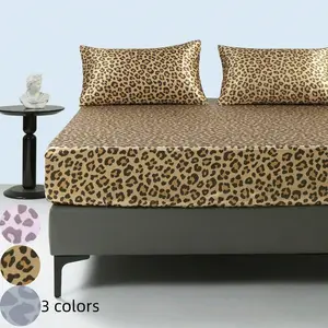 Leopard Print Bedding Set, 3 Counts/set Including 1 Count Fitted Sheet & 2 Counts Pillowcase without Filler, Soft Comfortable Bedding Set for Home Bedroom, Boho Bed Set