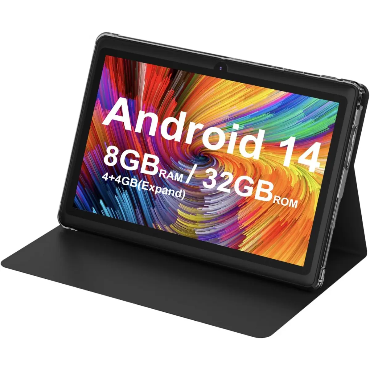Tablet 7Inch Android 14.0 with Protective Case, 8GB(4+4GB Expand) RAM+ 32GB ROM, IPS Screen, Dual Camera, Bluetooth 5.0 WiFi Tab (Black) Android 5G Octa-Core Tablet with Keyboard game tablet smart pad xmas gift 2-in-1 large storage Card Rear