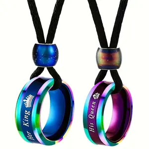 Two-piece Couple Necklaces for Him and Her Stainless Steel His Queen Her King Crown Pendant Necklace for Women and Men