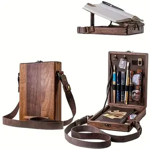 🎨 Portable Artist Sketch Box Easel, Wooden Crossbody Satchel for Outdoor Painting, Plein Air Tool Kit