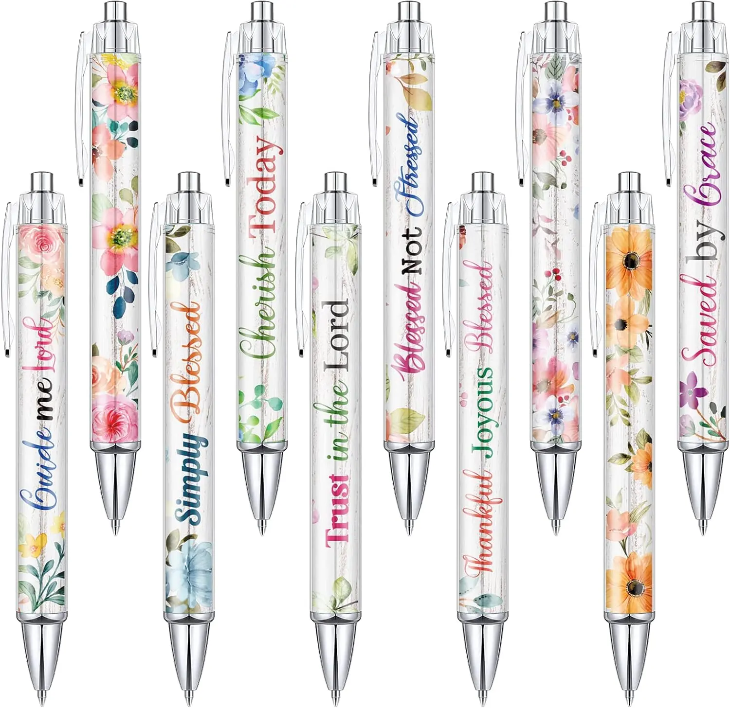 10 Pcs Christian Pens for Women – Bible Verse Ink Pens with Inspirational Quotes, Easter Gifts, Religious Office Supplies (Flower Design allthingsaura