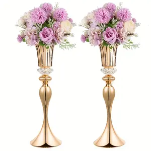 2/10 acrylic crystal stand wedding gold vase, 22 high wedding reception center vase, metal center vase for table decoration, Christmas, party decoration