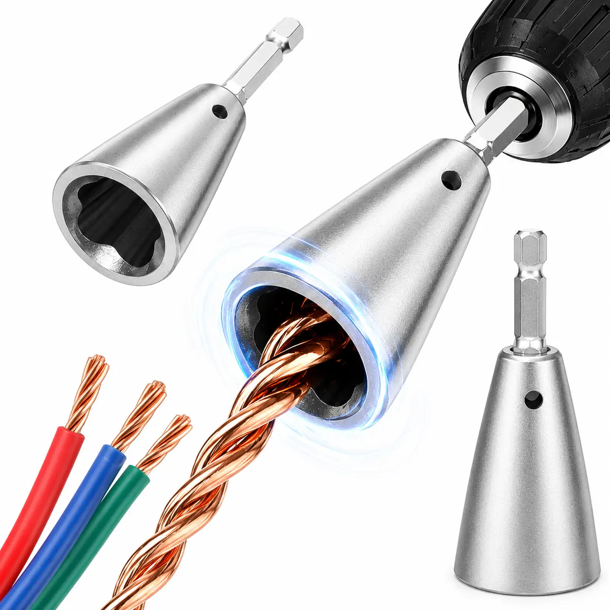 2-Piece Electrician-Grade Automatic Steel Wire Strippers with 6mm/1/4 Inch Hex Shank Electric Drill Parallel Conversion Head, Wire Twisting Tool, Hardware 2 Piece Sets (2pcs in a box) for Construction Site & Factory Maintenance