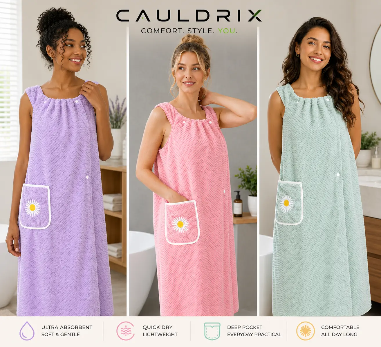 Cauldrix™ CloudWrap Wearable Bath Towel – Soft, Quick-Dry Spa Robe