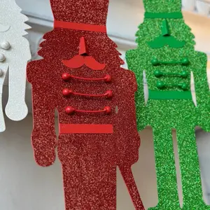 Christmas Nutcrackers Metal Stakes Set of 3 Red, White, Green Glittered Decorative Stakes