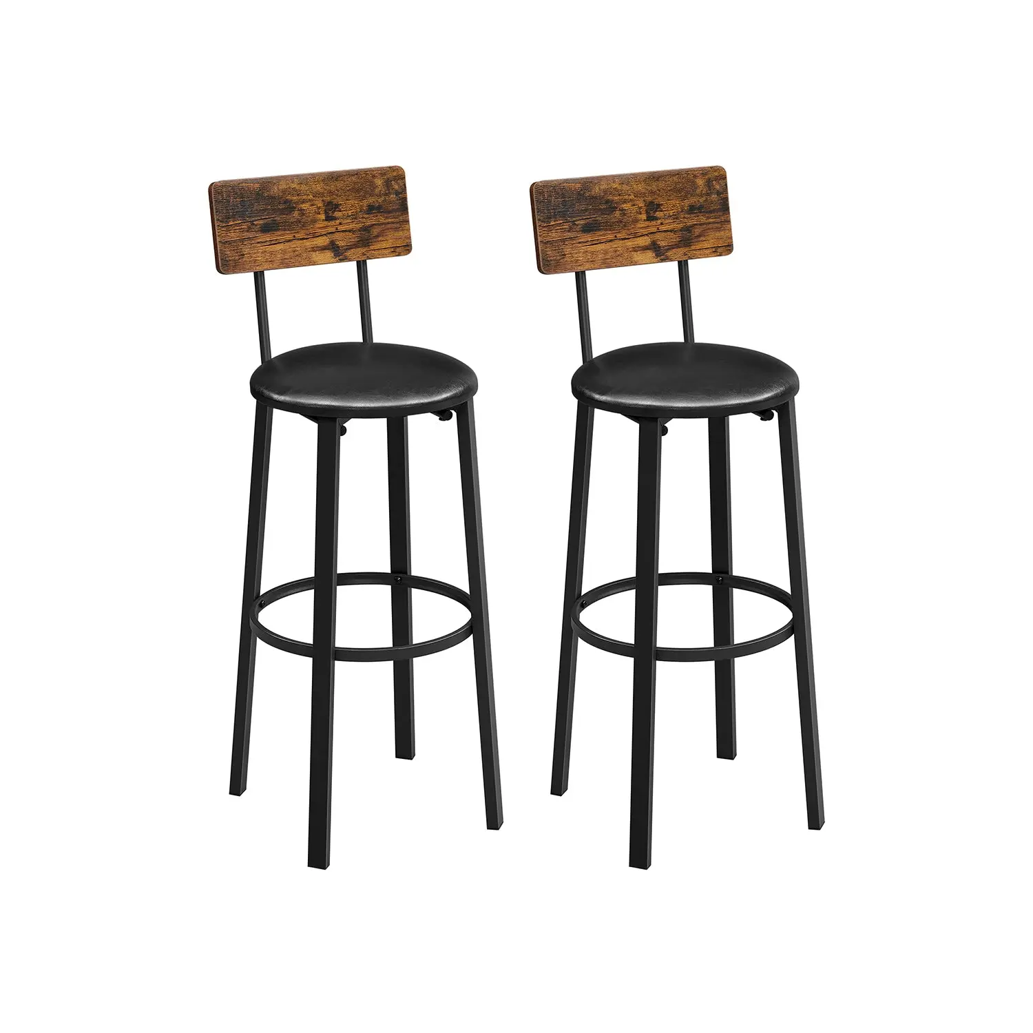 VASAGLE 2-Piece Modern Upholstered Bar Stools Set, Indoor Furniture Chairs with Backrest, Rustic Brown, Modern Bar Stools, Upholstered Stools