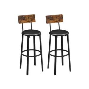 VASAGLE Set of 2 Bar Stools with Backrest Rustic Brown