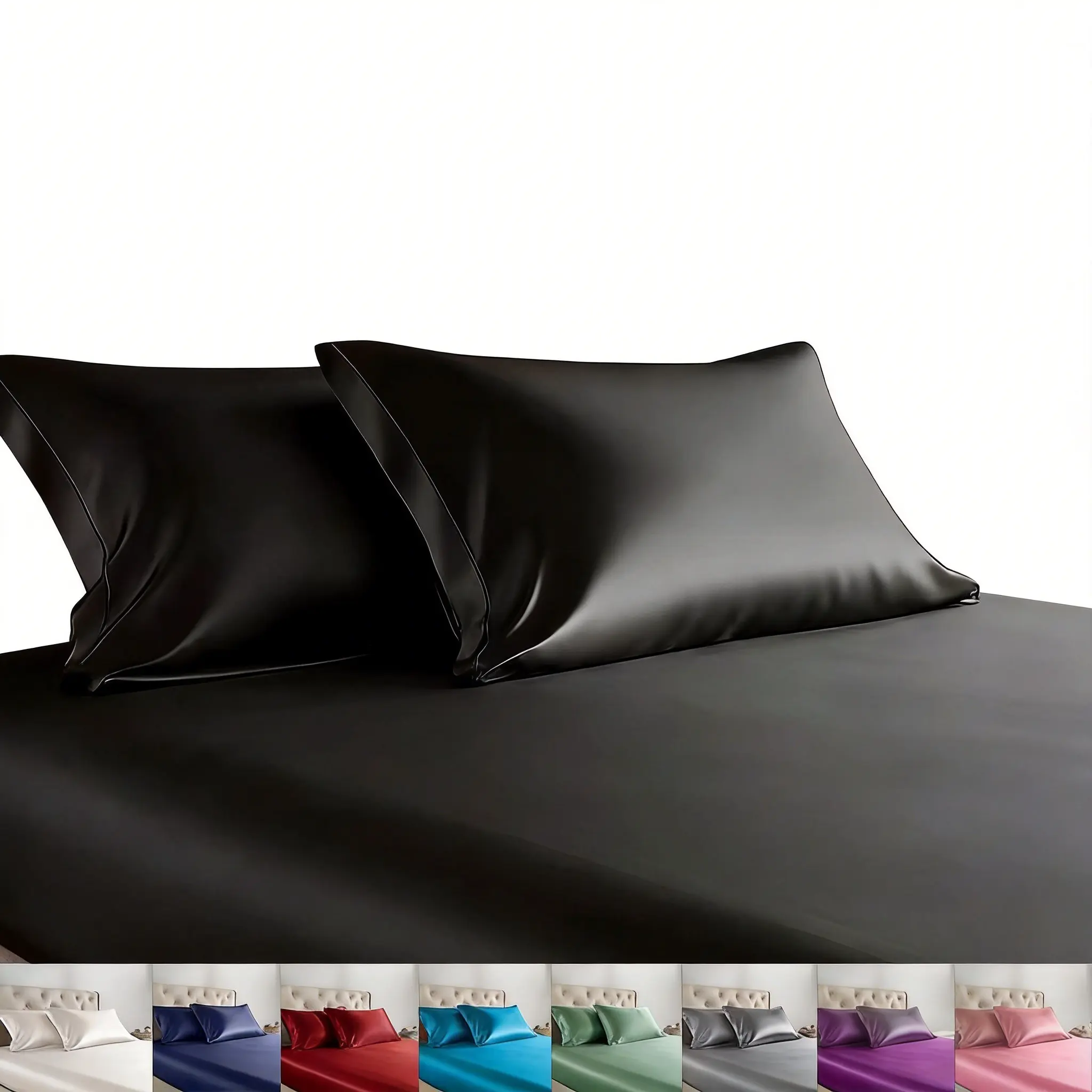 WVG Satin Deep Pocket Bedding Fitted Sheet Set - Silky, Soft, Cooling, Comfortable 2/3-Piece Solid Color for Home Bedrooms, Hotels, Cool Summer Use & Gifting Back to School Dormitory Home Decor