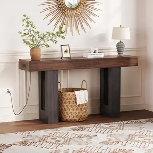 63 Inch Console Table with Power Outlet, Extra Long Sofa Table Behind Couch with USB & Type c Ports, Narrow Entryway Table for Hallway, Entrance, Living Room, 33.3" High