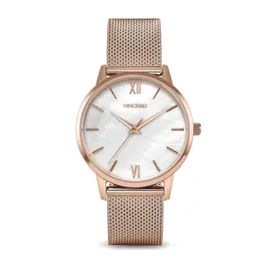 The Vincero Luxury Women’s Eros Mesh Wrist Watch - Rose Gold + White Pearl
