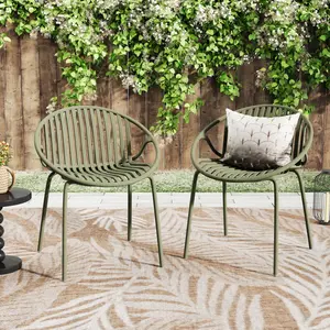 ARCH Patio Dining Chairs Stackable Chairs with Breathable Design Modern Simple Art Style (Set of 2),Metal Legs+Plastic backrest,Green