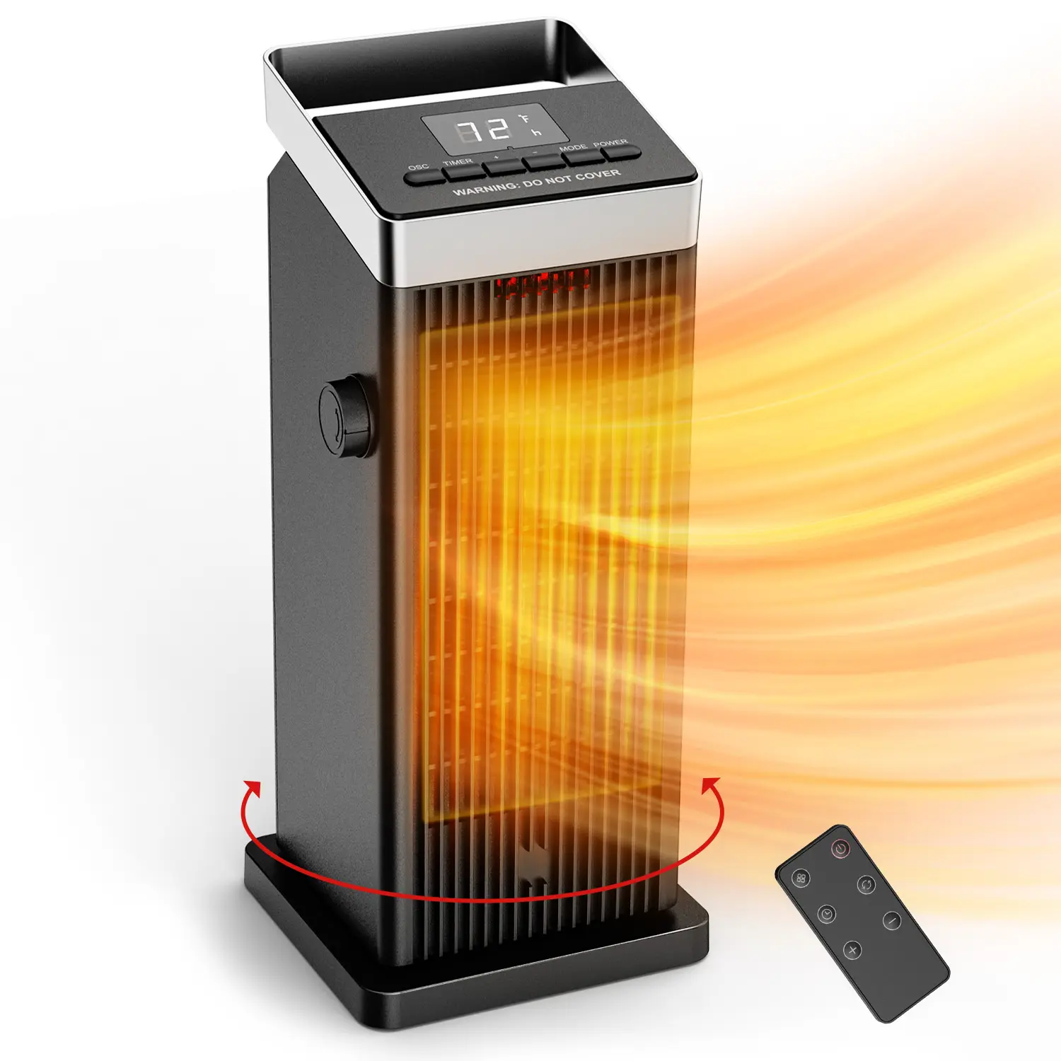 1500w Fan Heater, Eco Mode Energy Saving, Ptc Constant Temperature, 90° Oscillation, 4 Modes, 24h Timer, Remote Control, Home Office Use