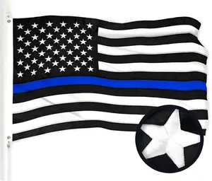 Thin Blue Line Flag for Outdoor - Embroidered Stars Police Flag, Heavy Duty Back The Blue Banner with 2 Brass Grommets for Law Enforcement Support, All-Weather, Gift, 3X5 Feet