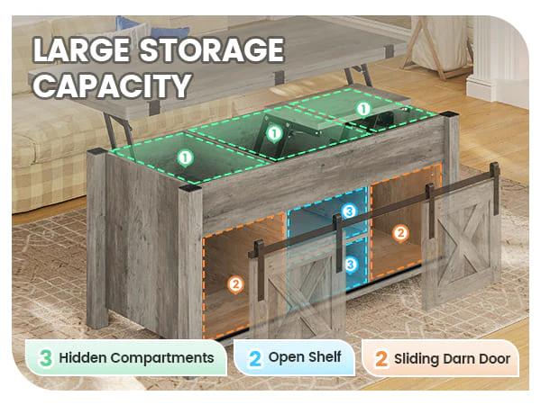 SIKAIC 4 in 1 Multi-Function Lift Top Coffee Table Converts To Dining Table Modern Farmhouse Style Distressed Oak Finish Modern Furniture SIKAIC 4 in 1 Multi-Function Lift Top Coffee Table Converts To Dining Table Modern Farmhouse Style Distressed Oak Finish Modern Furniture