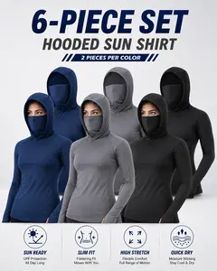3/6 Pack Women’s Hooded Sun Protection Shirts, Breathable Quick Dry Long Sleeve Outdoor Tops for Hiking, Fishing, Running