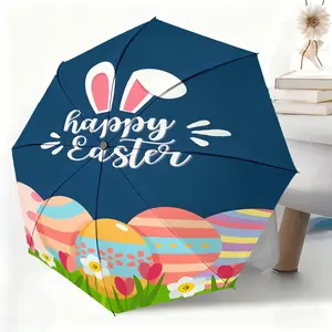 An Easter egg and bunny themed waterproof folding umbrella, suitable for both men and women, portable and ideal for travel and everyday use.