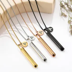 Hot selling meditation whistle with letters mindfulness anxiety breathing decompression stainless steel pendant necklac