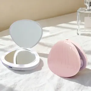 Seashell Cute LED Compact Mirror, 5X Magnification Portable Rechargeable Makeup Mirror – White & Pink Aesthetic Handheld Vanity Mirror, Viral TikTok Must-Have Christmas Gift for Kids & Girls