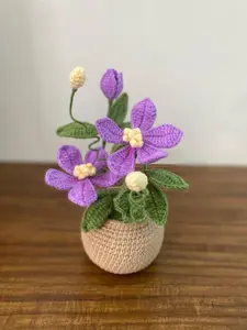 Crochet Purple Flowers in Pot Flowers Knitted Flower Handmade flowers for Home Room Office Car Decoration orchid