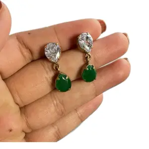 Pure Panchadhatu Non Tarnish Daily Wear Earrings for Women with Green and white Gemstone