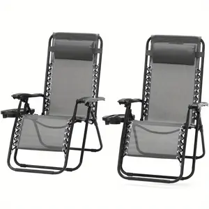 Set of 2 Zero Gravity Lounge Chair, Outdoor Folding Reclining Patio Chairs with Cup Holder and Detachable Headrest, Lounge Chairs for Beach, Camping, Lawn, and Garden, Available in Multiple Colors