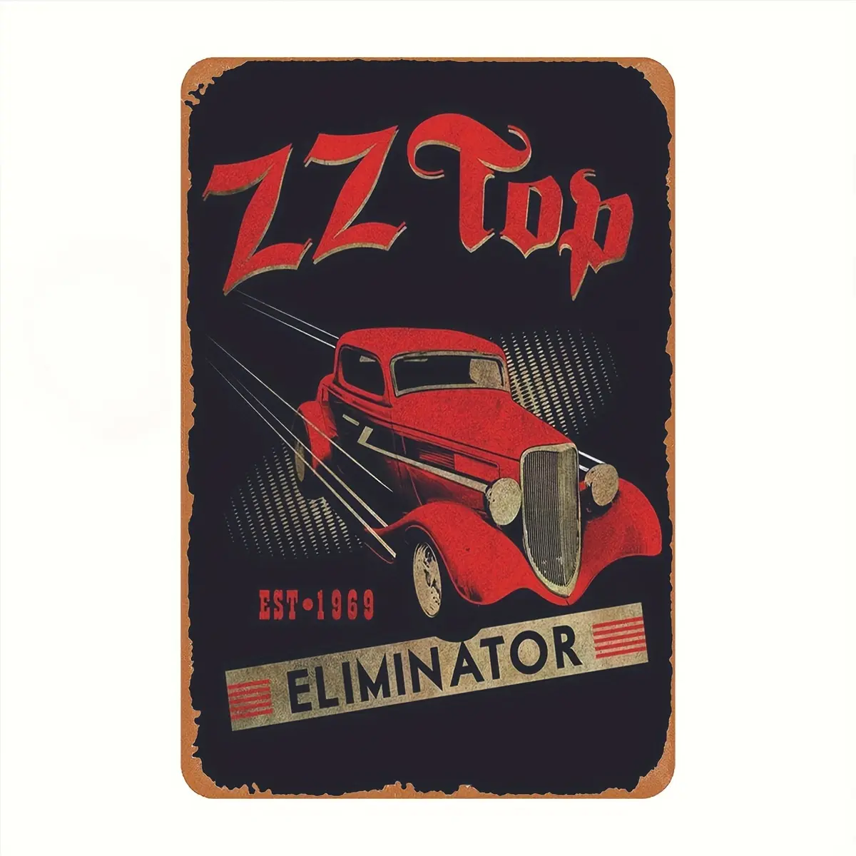 ZZTopEliminatorMetalWallDecor-RetroLogoIronSheetPainting-NostalgicVintageTinSign-8X12InchMural