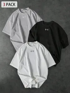 Men's Short Sleeve T-Shirt 3-Pack, Simple Pattern, Summer Fashion Lightweight Design, Breathable Sports Wear, Streetwear Casual Gift