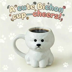 Adorable Dog Ceramic Cup, Cartoon Cream Style Mug, Bichon Shaped Practical Mouthwash Cup, Perfect Gift Idea