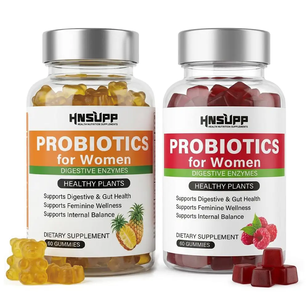 Women's Pineapple & Raspberry Probiotic Gummies - 10B CFU, Slippery Elm, Cranberry, Probiotics for Women, Gut Support, Bloating Relief, pH Balance, Dryness Relief, Daily Supplemental Nutrition for Adults, 60-Count Dietary Vitamin probiotics for women