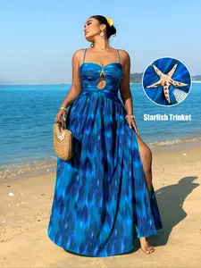 【Plus Size】 Starfish Decorate Backless Dress, Elegant Sleeveless Dress for Holiday Vacation, Women's Clothes for Summer