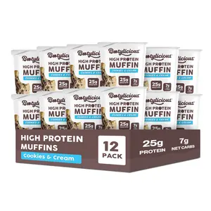 Bootylicious High Protein Muffins, Limited Edition Cookies & Cream, 12 Pack, 25g Protein, 7g Net Carbs