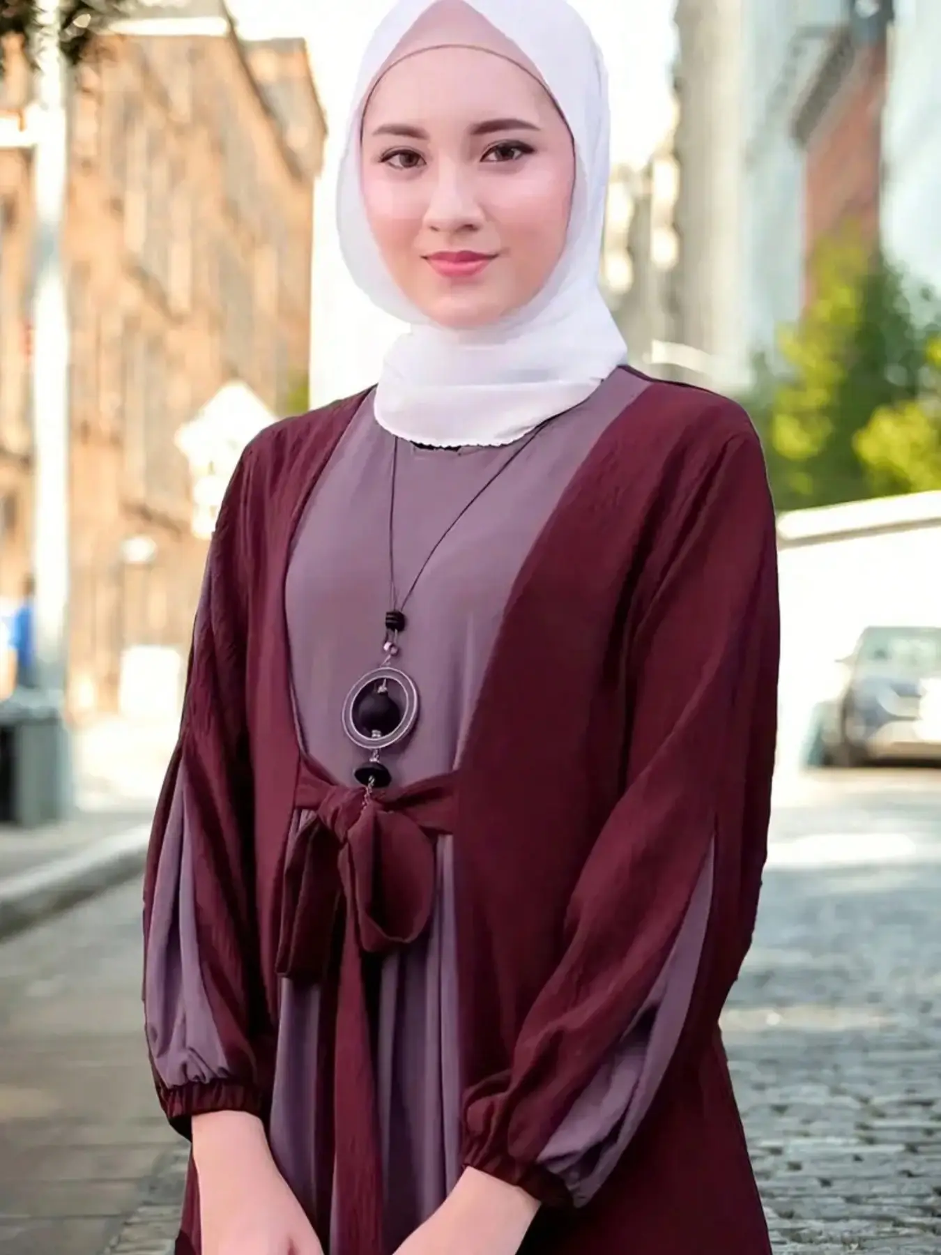 Elegant Abaya Dress for Women, Arabic Fashion Long Robe with Waist Belt, Traditional Loose-Fit Woven Fabric, All Seasons Wear