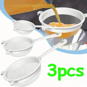 3 Pcs Plastic Nylon Mesh Strainer Colander with Handle Double Ear Fine Food Mesh Strainer Flour Sifter for Baking Kitchen Colander Sifter Kefir Tea Juice Pasta