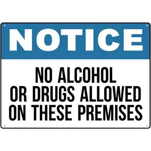 No Alcohol Or Drugs Allowed On These Premises Sign Outdoor, Uv Printed Rust Free Aluminum 12 X 8 In,Yard Sign For Home, Business, Driveway Alert