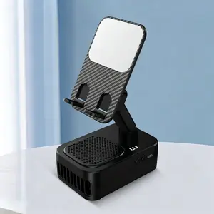5-in-1 Portable Wireless Induction Audio Speaker Stand - 360° Adjustable Rechargeable Phone/Tablet Holder, Desk Fan, Gift for Adults for Office, Travel