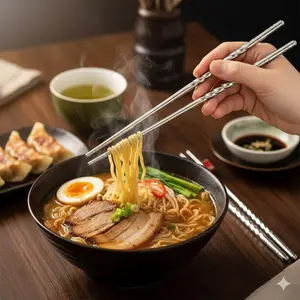 Stainless Steel Non-Slip Chopsticks for Home Kitchen Camping, Heat-Resistant Anti-Corrosion Easy to Clean, Portable Durable Utensils with Anti-Slip Tip and Textured Handle.