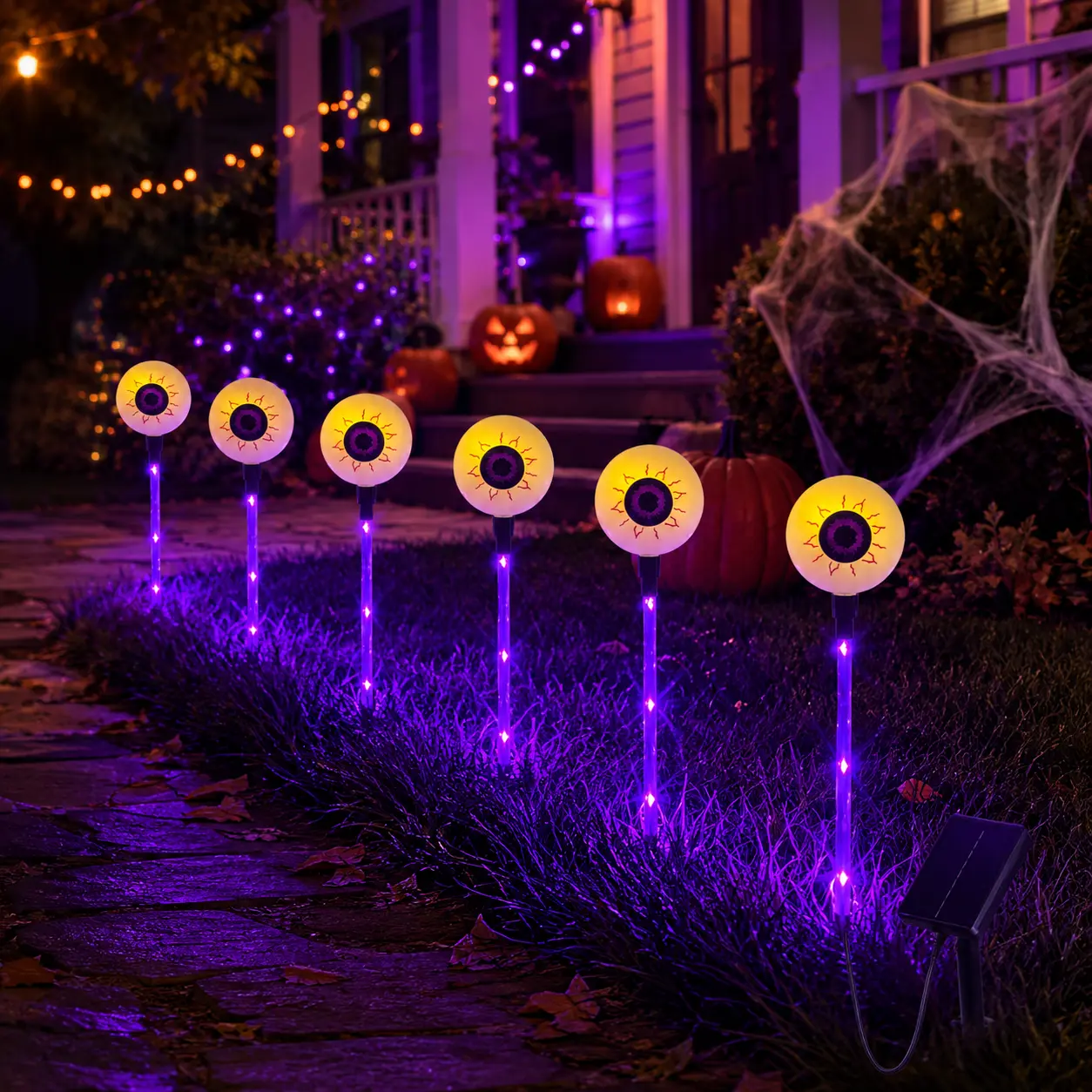 1-to-6 Halloween Solar Eyeball Stake Lights, Waterproof Purple Ghost Eye Outdoor Lights, perfect for gardens, patios, walkways, and party ambiance decorations, as well as cemeteries and Halloween haunted house setups