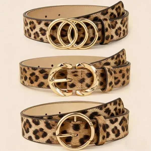 Women’s Fashion Leopard-Print Waist Belt Set, Stylish Gold Multi-Buckle Design with 3-Ring C-Shaped Round Buckles, Adjustable Multifunctional Belt for Jeans, Dresses, Party Outfits, Fits Most Waist Sizes, Waist Belts