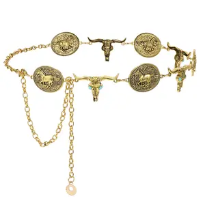 XZQTIVE Western Concho Belt for Women Silvery Golden Chain Belt Cowgirl Belt for Dresses Jeans Country Concert Outfit, Music Party